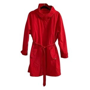 LANDS’ END Lightweight Mid-Length Coat Hood Red 2